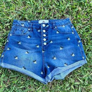 Disney Parks High Rise Button Fly Mickey Mouse Denim Jean Shorts Juniors Sz 9